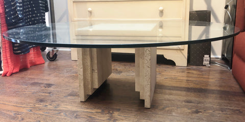 Travertine Marble & Glass Coffee Table