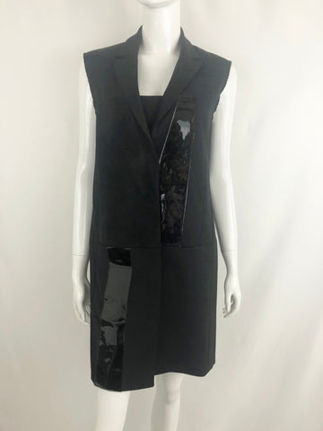 Victoria Beckham Sleeveless Dress with Patent & Fur Accent Size 6