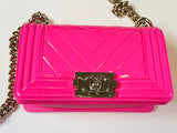 NEW Chanel Neon Patent Chevron Boy Bag