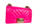 NEW Chanel Neon Patent Chevron Boy Bag