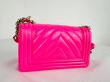 NEW Chanel Neon Patent Chevron Boy Bag