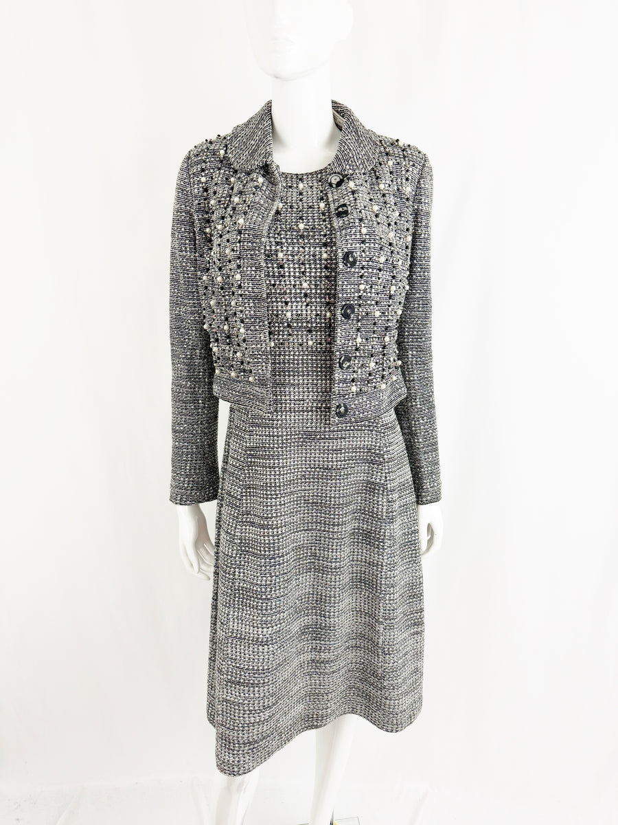 st john beaded dress 1990s St John Evening Deadstock Black Knit Dress with Sequin Trim  Style &  Salvage