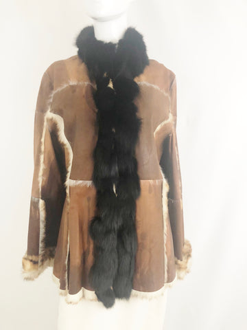 Alberto Makali Leather Jacket W/fox and Rabbit Fur Size L