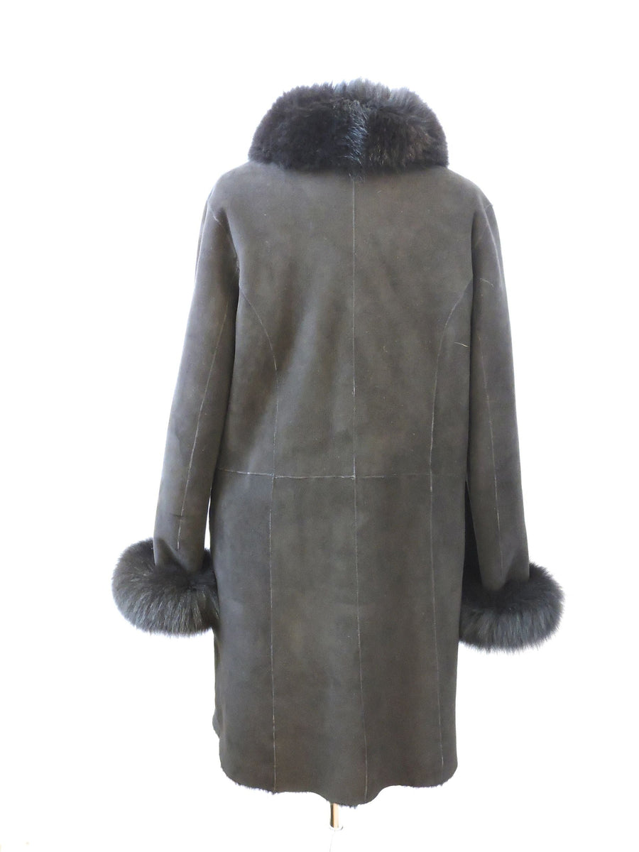 Overland Chantal Reversible Sheepskin Coat With Fox Trim Size XL
