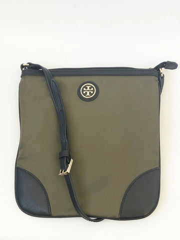 Leather Trimmed Nylon Crossbody Bag