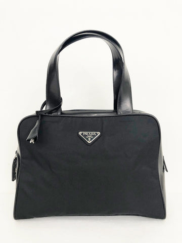 Leather Trim Tessuto Handle Bag