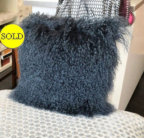 Blue 15 Inch Curly Lamb Pillow