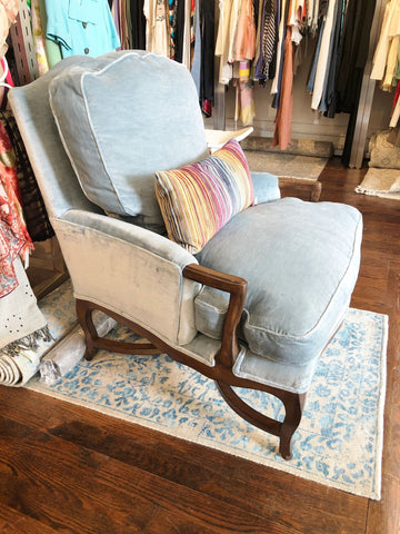 Kreiss Blue Velvet Bergere Chair (2 Available Sold Separately)