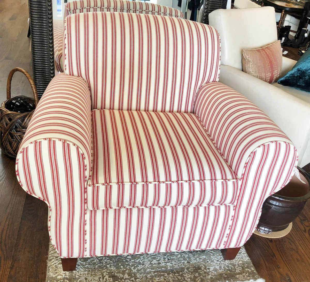 Club Chair Red Striped Accent Chair Oversized Arm Chair Red Barrel