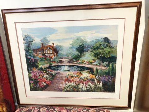 Framed 'An English Water Garden" Serigraph By Mark King 51W X 43H