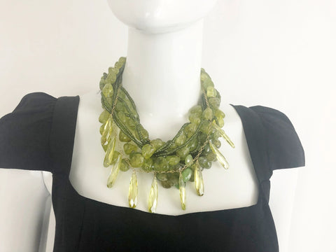 Green Stone And Bead Necklace
