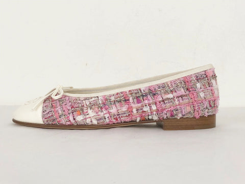 NEW Chanel Pink Tweed Ballet Flats Size 36.5 It (6.5 Us)