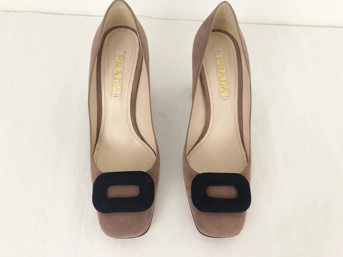 Prada Suede Two Tone Pumps Size 38 It 8 Us KMK Luxury Consignment