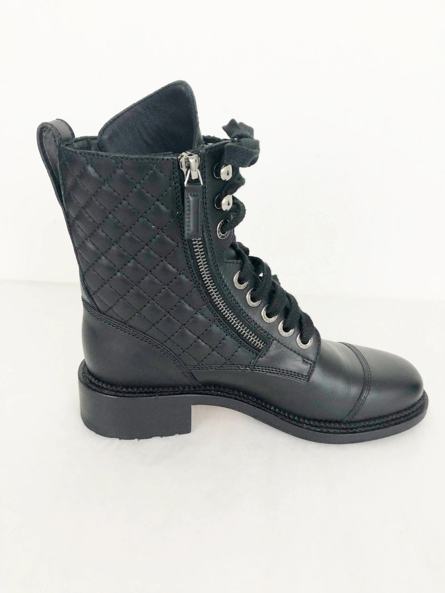 NEW Chanel Quilted Cc Logo Combat Boots Size 37 It (7 Us) – KMK
