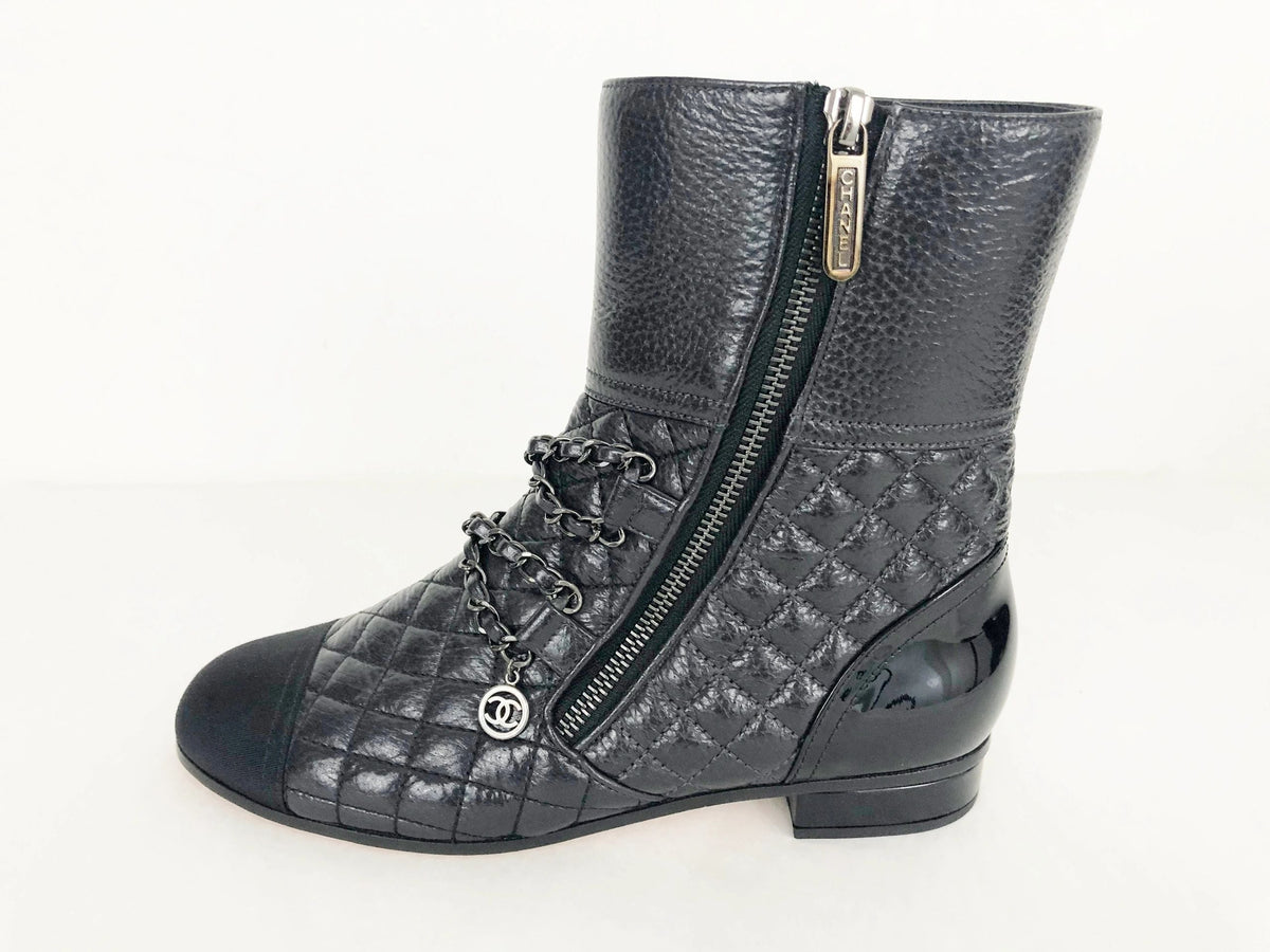 NEW Chanel Quilted Cap Toe Ankle Boots Size 7 KMK Luxury Consignment