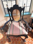 Antique Carved Wood And Rattan Armchair ( Two Available Sold Separately) Size 42H X 23L X 20D