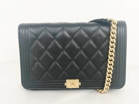Chanel Pebbled Boy Wallet On Chain