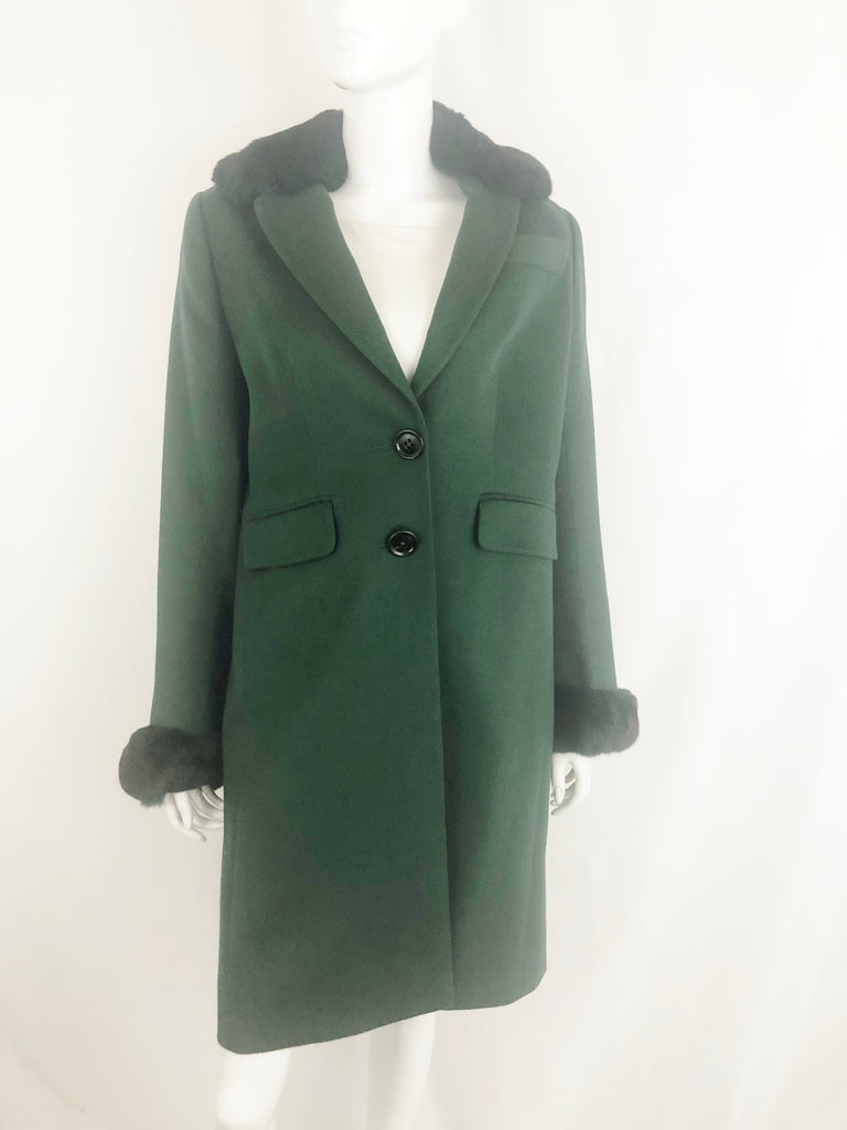 Cashmere Double Breasted Overcoat with Rabbit Fur Collar