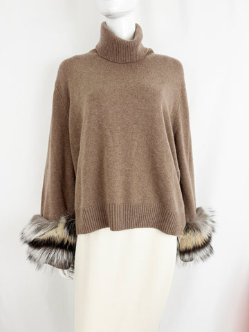 NEW Lafayette 148 Cashmere with Fur Trim Sweater Size XL