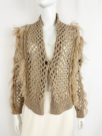 NEW Brunello Cucinelli Feather Accent Cardigan Size M