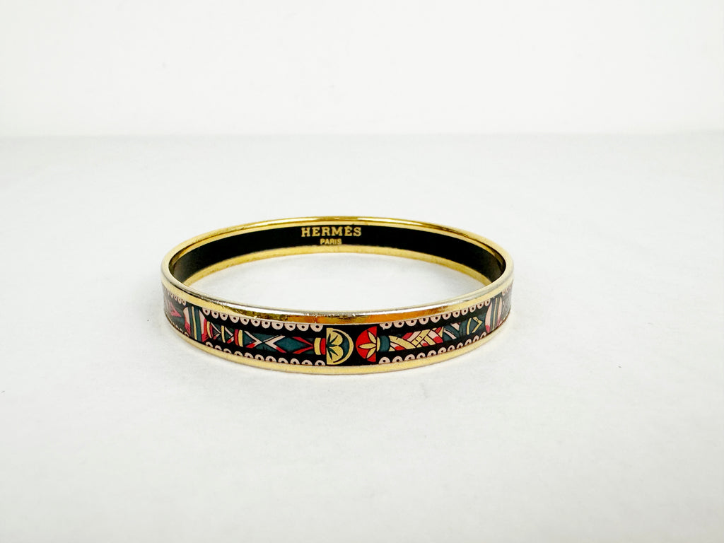 Hermès Enamel Sellier Bracelet in Gold Plated, Size 62mm | myGemma | QA |  Item #131466
