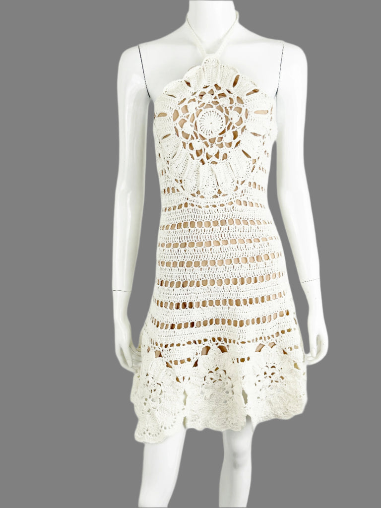 Oscar De La Renta Crochet Halter Mini Dress Size S KMK Luxury Consignment Oscar De La Renta Crochet Halter Mini Dress Size S KMK Luxury Consignment