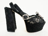 Dolce & Gabbana Crystal Embellished Lace Platform Size 7