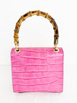 Faux Reptile Bamboo Handle Bag