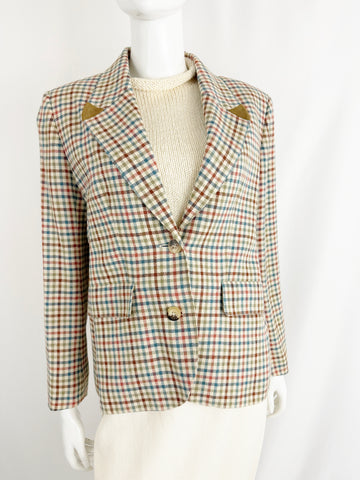 Vintage Hermes Wool Check Blazer Size L