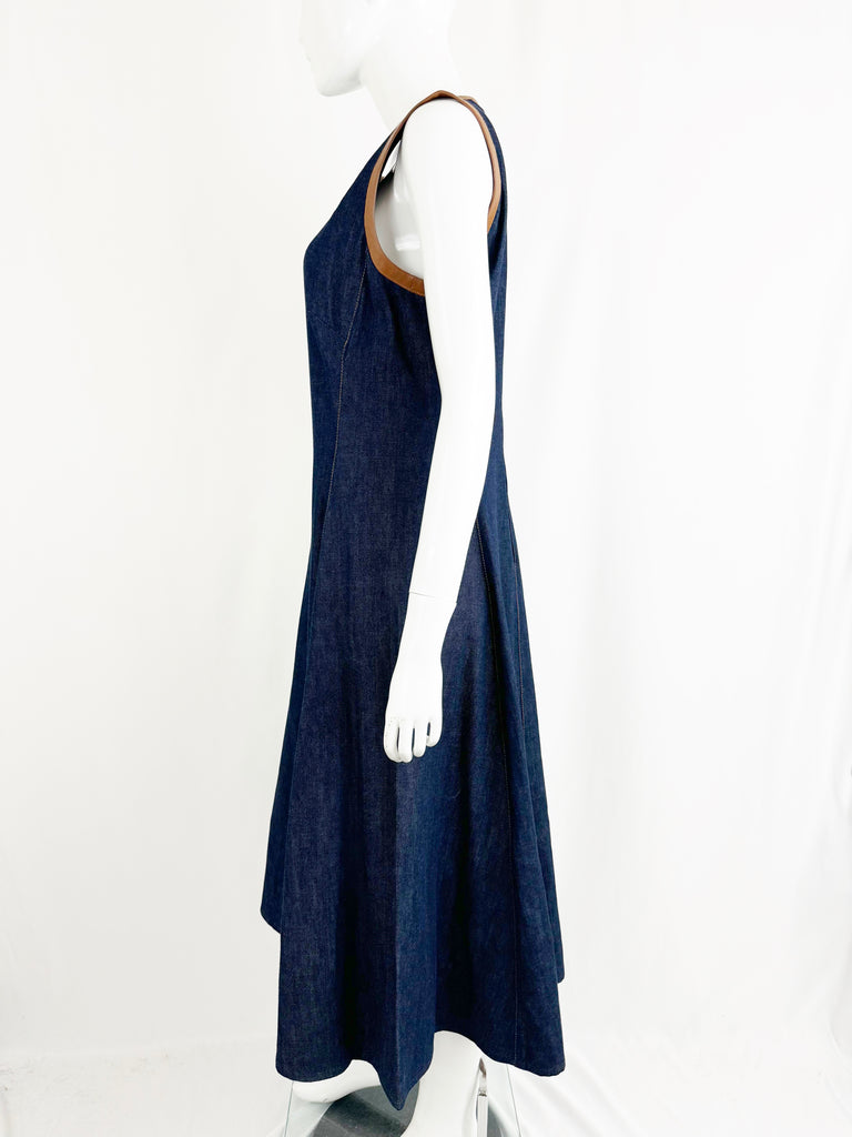 ralph lauren leather trim dress Lauren Ralph Lauren Women's Faux-Leather-Trim Georgette Dress - Lauren Navy/Cuoio