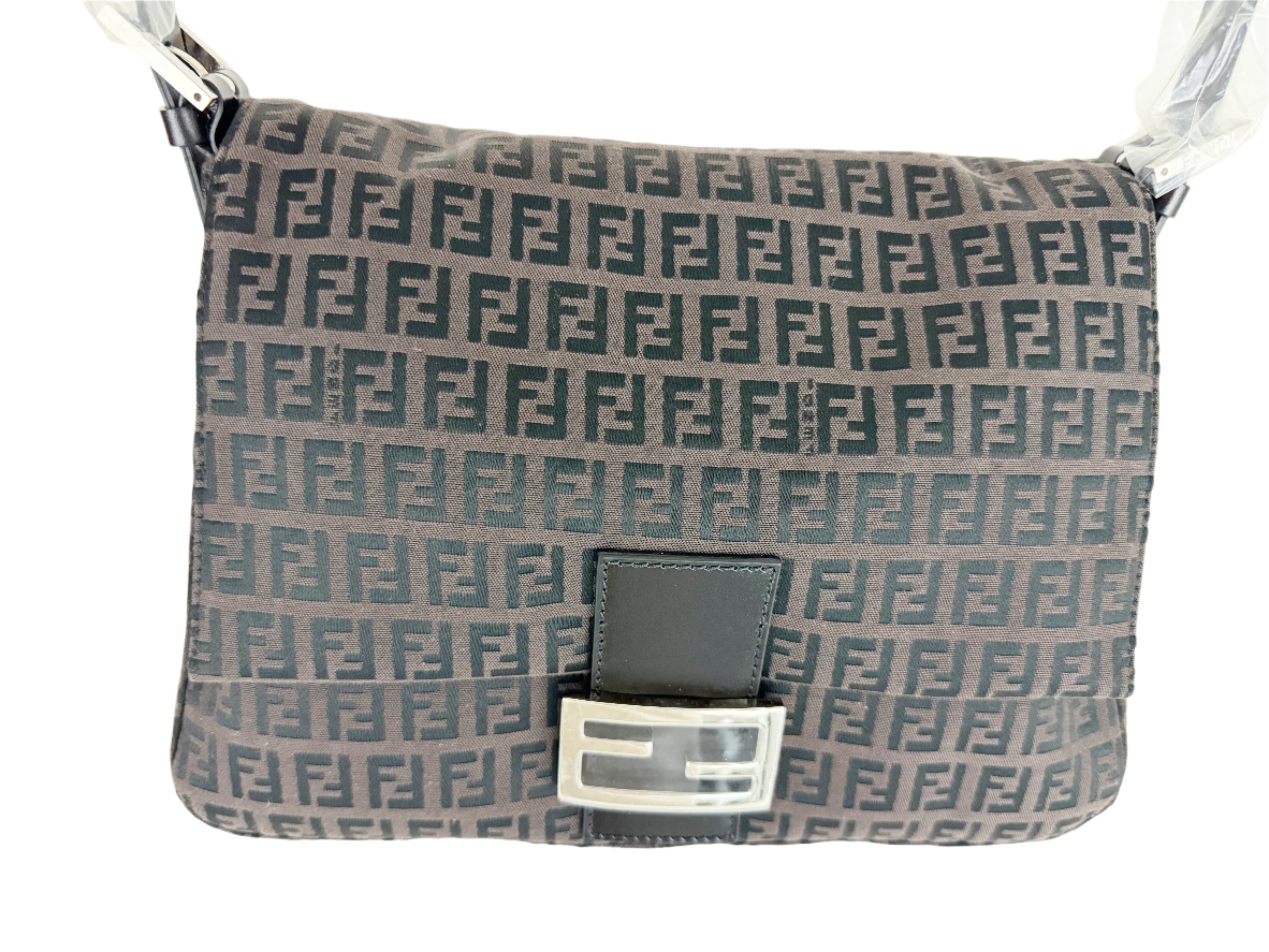 Fendi Mamma Baguette Black Canvas Shoulder Bag Authentic | eBay