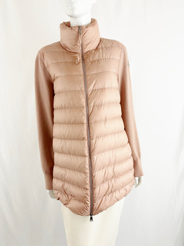 Moncler Puffer Coat with Knit Sleeves Size L