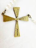 French Kande Pearl Cross Double Strand Necklace