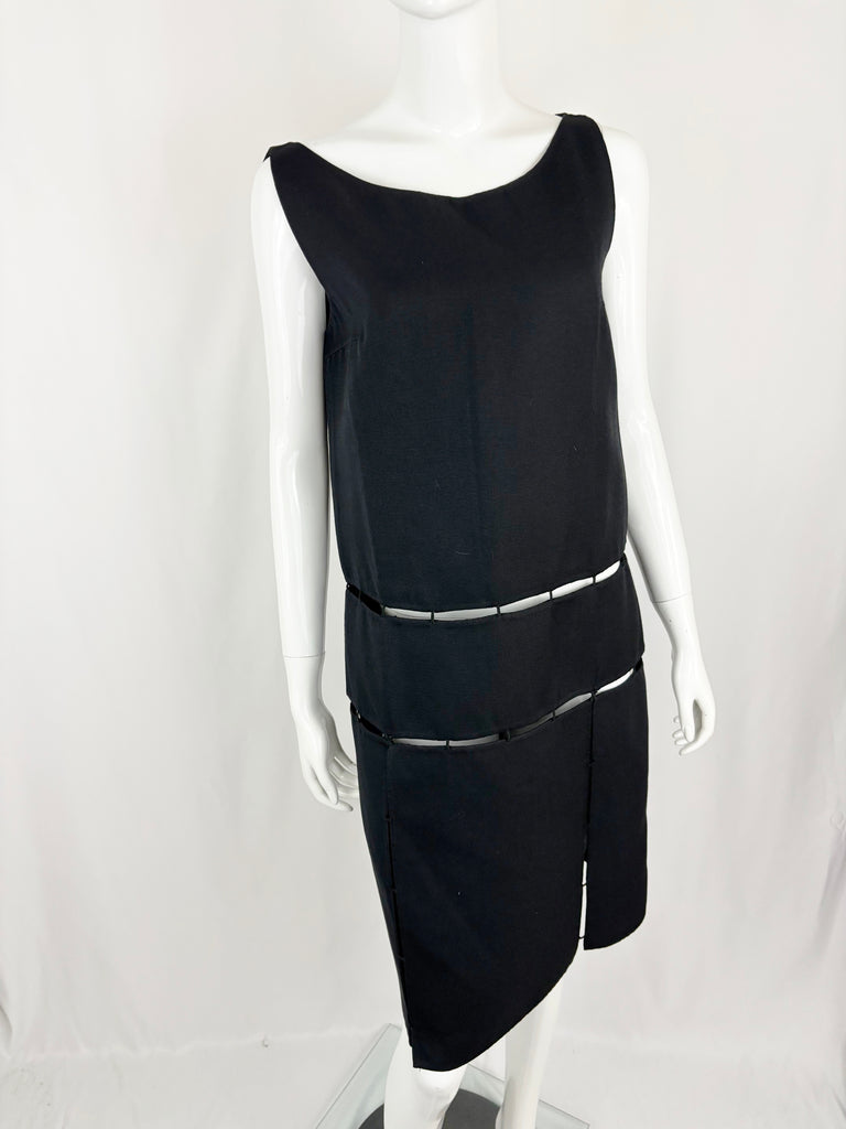 prada cut out dress Prada Black Cutout Patent Trim Dress, 1990s Basha Gold