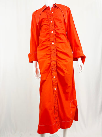 New Ganni Cotton Ruched Dress Size M