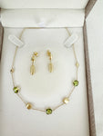 14K Peridot Station Necklace and Pierced Earrings Set