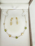14K Peridot Station Necklace and Pierced Earrings Set