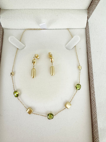 14K Peridot Station Necklace and Pierced Earrings Set