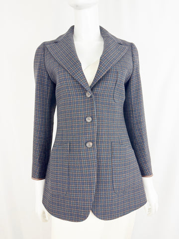 Loro Piana Leather Trim Check Blazer Size S