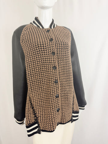 NEW Akris Reversible Cashmere & Leather Bomber Jacket Size 10