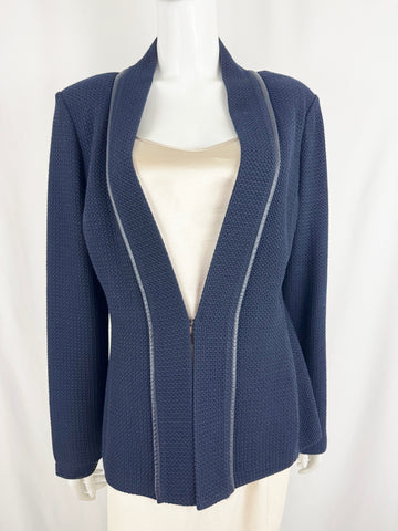St. John Knit Jacket W/ Leather Trim Size 14