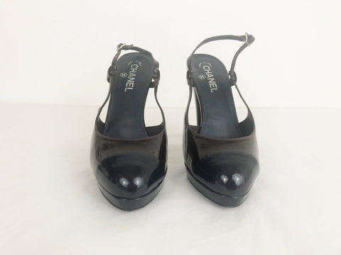 Chanel Patent Cap-Toe Slingback Size 11 – KMK Luxury Consignment