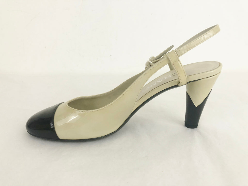 Chanel Patent Cap-Toe Slingback Size 9 – KMK Luxury Consignment