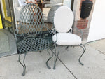 Verdigris Iron Patio Chairs with Pads Set of Two (6 Available Sold in Pairs)