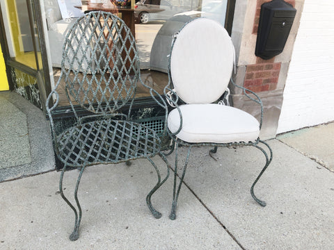 Verdigris Iron Patio Chairs with Pads Set of Two (6 Available Sold in Pairs)