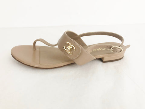 Chanel CC Leather T-Strap Sandals Size 6