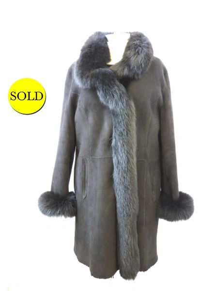 Overland Chantal Reversible Sheepskin Coat With Fox Trim Size XL