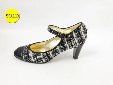 Chanel Tweed Mary Jane Pumps Size 38 It (8 Us)