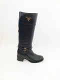 Prada Leather Knee Boots Size 38 It (8 Us)