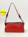 Red Intrecciato Leather Shoulder Bag